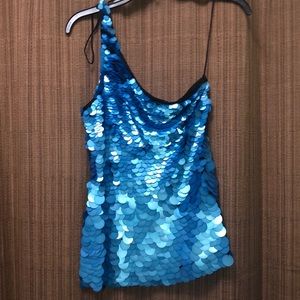 One Shoulder Blue Sequence Top